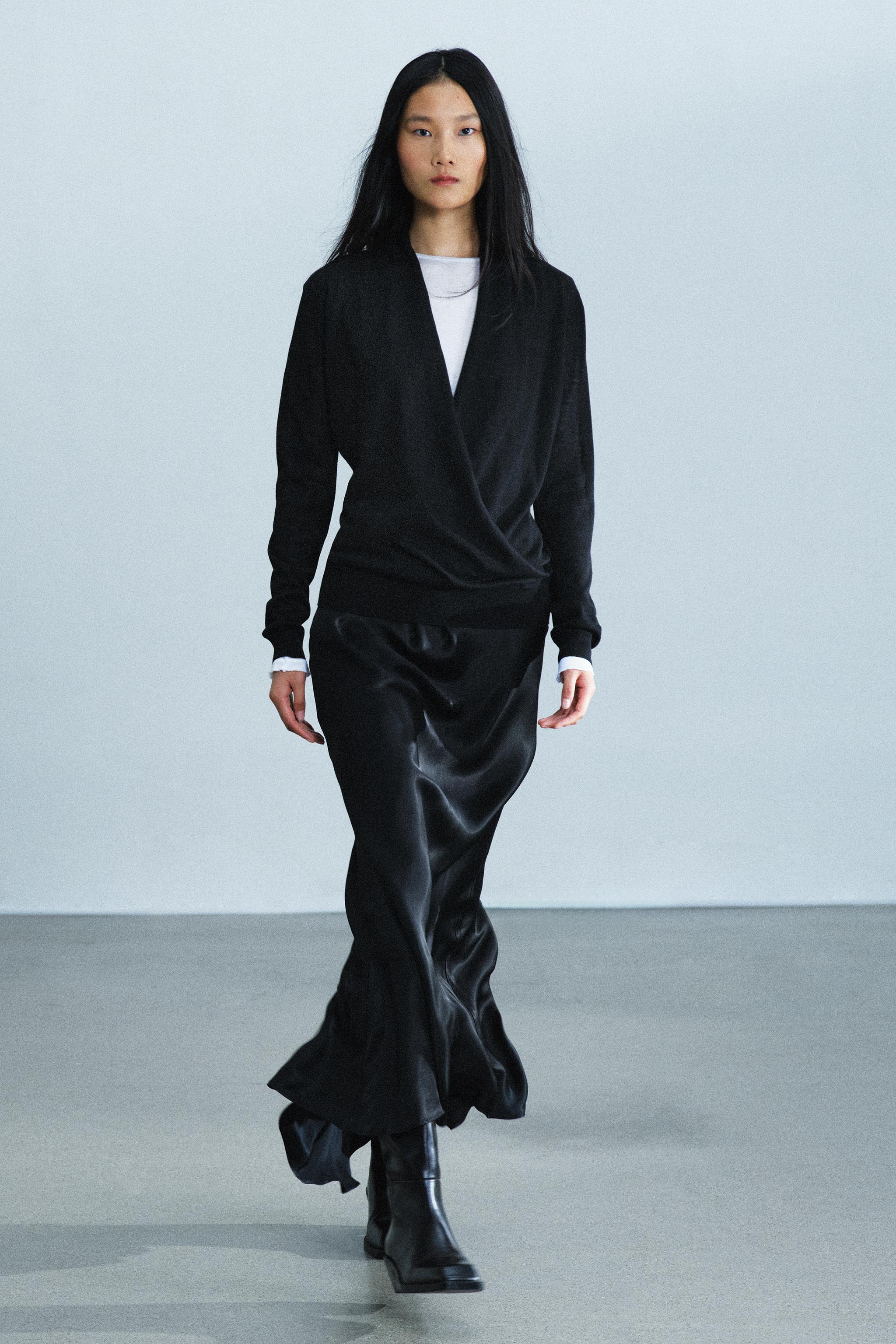 CROSS-FRONT DRAPED-NECK KNIT JUMPER